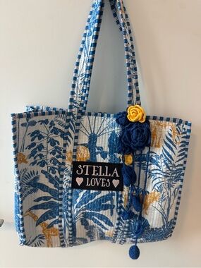 Blue & Yellow Floral Quilted Tote